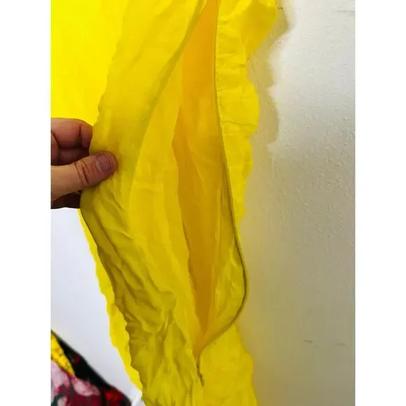 DE LA VALI Yellow Middle Front Cutout Ruching Flowy Sheer Skirt Olympia Gown 14 - Picture 12 of 16